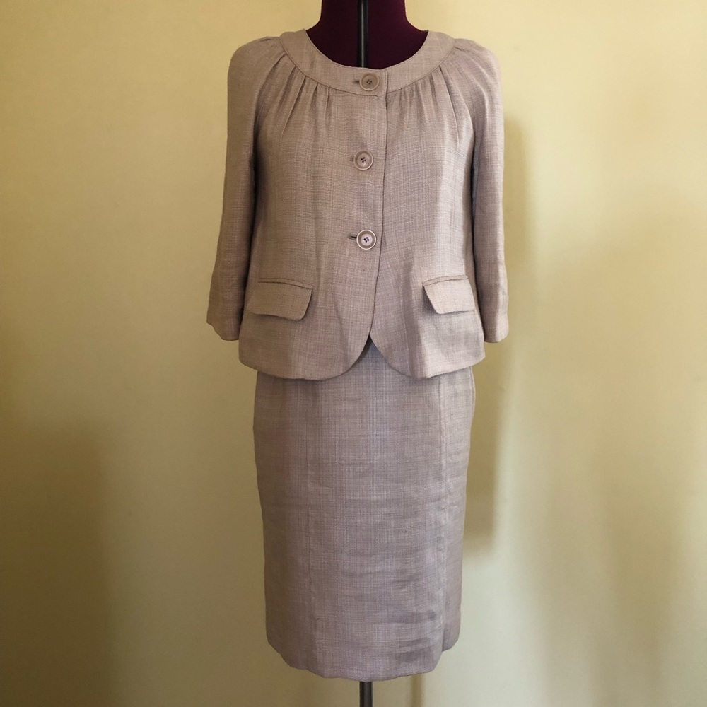 Jackie style linen blend skirt suit